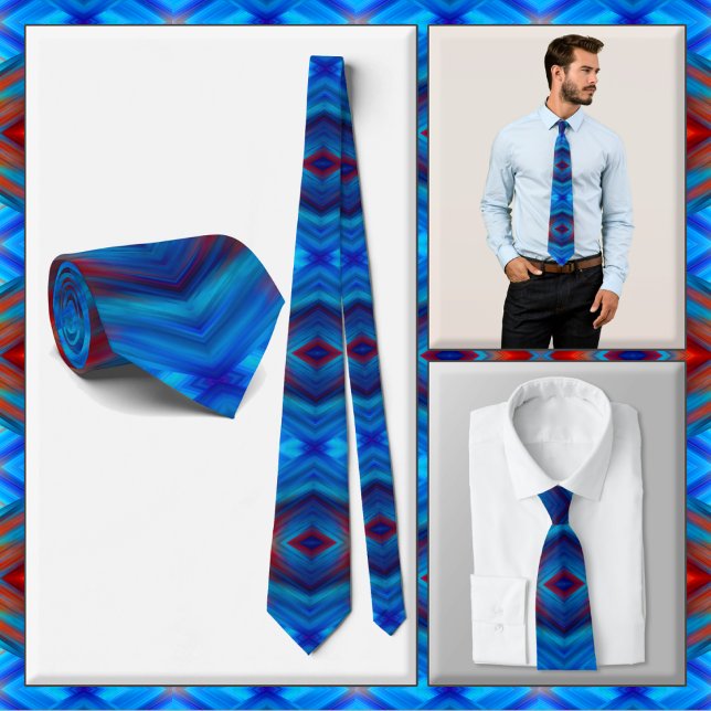 NECKTIE - Shades of Blue with Red - Mandala Design (Creator Uploaded)