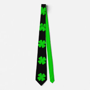 Necktie St Patricks Day Shamrock Black Neon Green