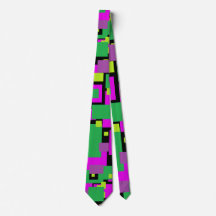 Necktie With Purple Green and Black Square Pattern