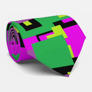 Necktie With Purple Green and Black Square Pattern