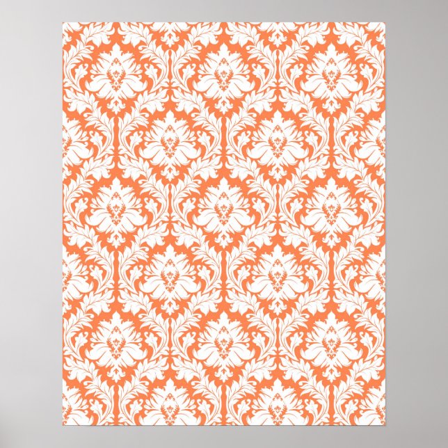 Nectarine Orange Damask Poster (Front)