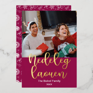 Nedeleg Laouen Merry Christmas In Breton, Elegant Foil Holiday Card