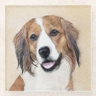 Nederlandse Kooikerhondje Painting - Dog Art Glass Coaster