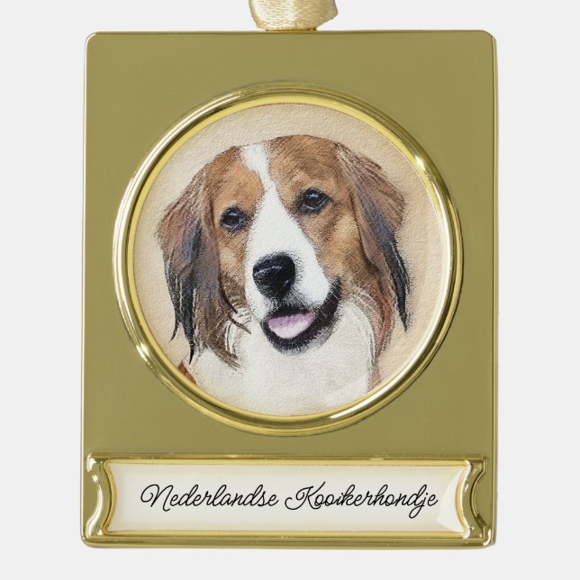 Nederlandse Kooikerhondje Painting - Dog Art Gold  Gold Plated Banner Ornament (Front)