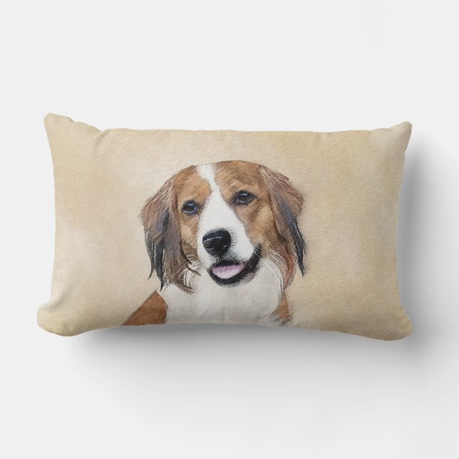 Nederlandse Kooikerhondje Painting - Dog Art Lumbar Cushion (Front)
