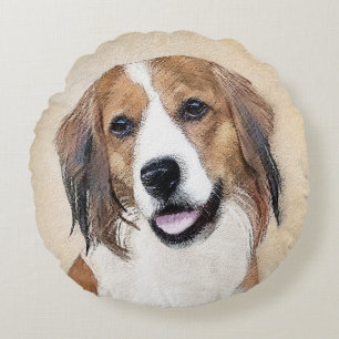 Nederlandse Kooikerhondje Painting - Dog Art Round Cushion