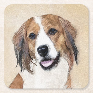 Nederlandse Kooikerhondje Painting - Dog Art Square Paper Coaster