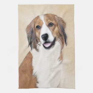 Nederlandse Kooikerhondje Painting - Dog Art Tea Towel