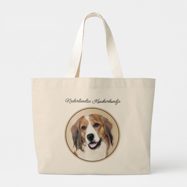 Nederlandse Kooikerhondje Painting Pet Dog Art Large Tote Bag (Back)