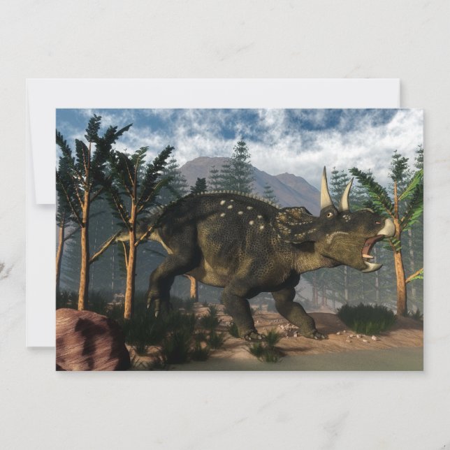 Nedoceratops roaring while running - 3D render (Front)