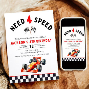 Need 4 Speed Birthday Party Invite, Racing Party  Invitation