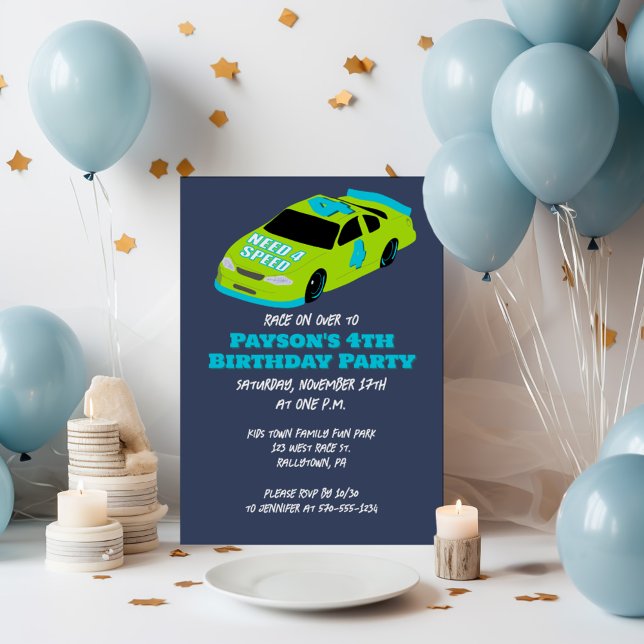 Need 4 Speed Race Car Boys 4th Birthday Party Invitation (Creator Uploaded)