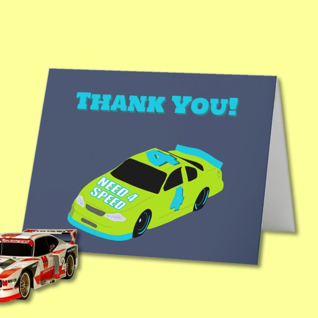 Need 4 Speed Race Car Boys 4th Birthday Party Thank You Card (Creator Uploaded)