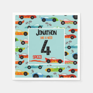 Need 4 speed racecar fourth birthday party napkin