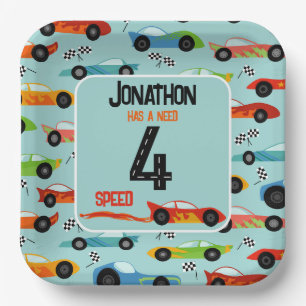 Need 4 speed racecar fourth birthday party paper plate