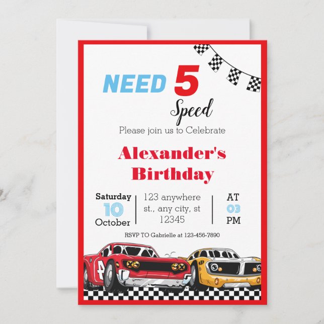 Need 5 Speed Red Race Car Invitation (Front)
