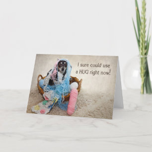 NEED A HUG - HUMOR - DOG TANGLED IN YARN CARD
