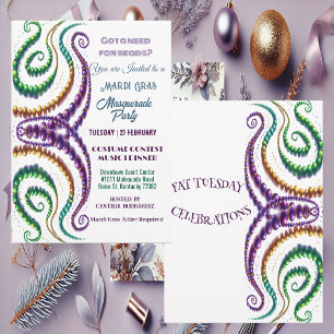 Need for Beads Mardi Gras Colours Masquerade Party Invitation
