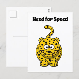 Need for Speed, Funny Cheetah Cartoon Cat Design Postcard