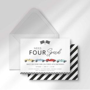 Need Four Speed 4th Birthday Invitation