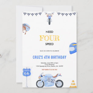 Need Four Speed Blue And Yellow Birthday Party  Invitation