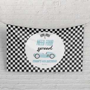 Need Four Speed Blue Race Car 4th Birthday Party Banner