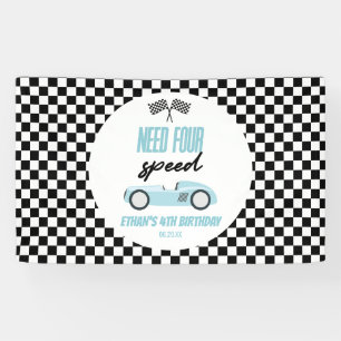 Need Four Speed Blue Race Car 4th Birthday Party Banner