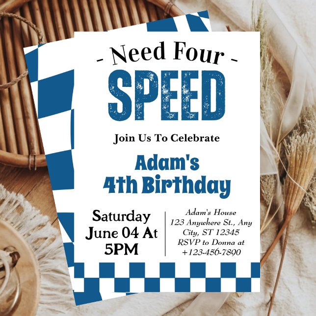 Need Four Speed Boy 4th Birthday Party  Invitation (Creator Uploaded)