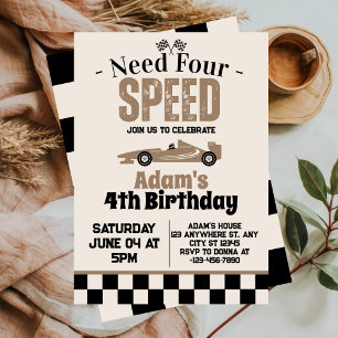 Need Four Speed Boy 4th Birthday Party  Invitation