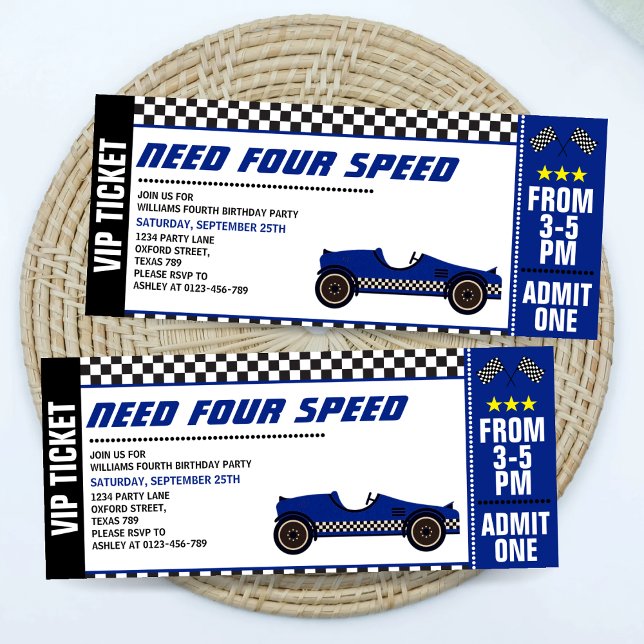 Need Four Speed Car Race Ticket Fourth Birthday Invitation (Creator Uploaded)