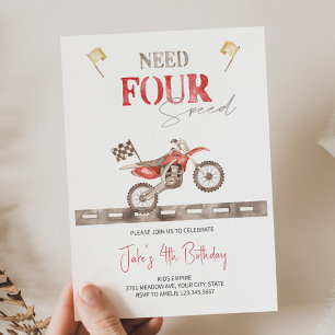 Need FOUR Speed Dirt Bike Birthday Invitation