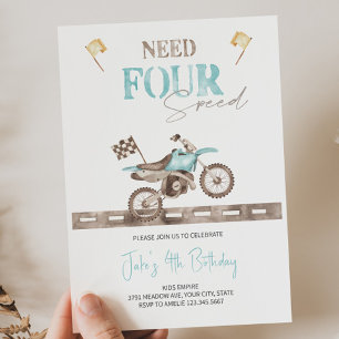 Need FOUR Speed Dirt Bike Birthday Invitation