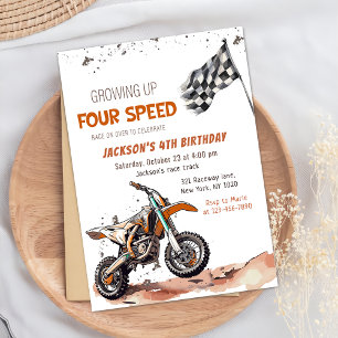 Need Four Speed Dirt Bike Boy 4th Birthday Party Invitation