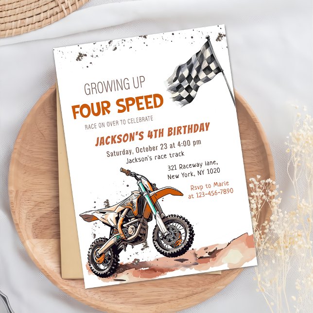 Need Four Speed Dirt Bike Boy 4th Birthday Party Invitation (Creator Uploaded)