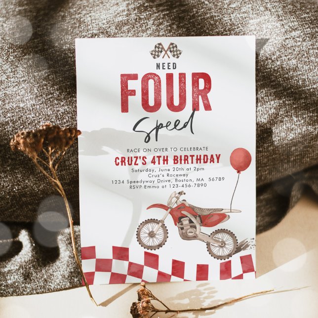Need Four Speed Dirt Bike Boy 4th Birthday Party Invitation (Creator Uploaded)