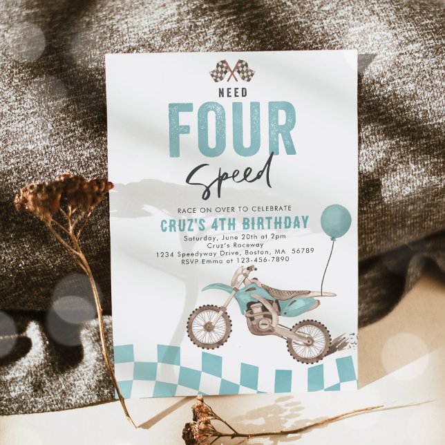 Need Four Speed Dirt Bike Boy 4th Birthday Party Invitation (Creator Uploaded)