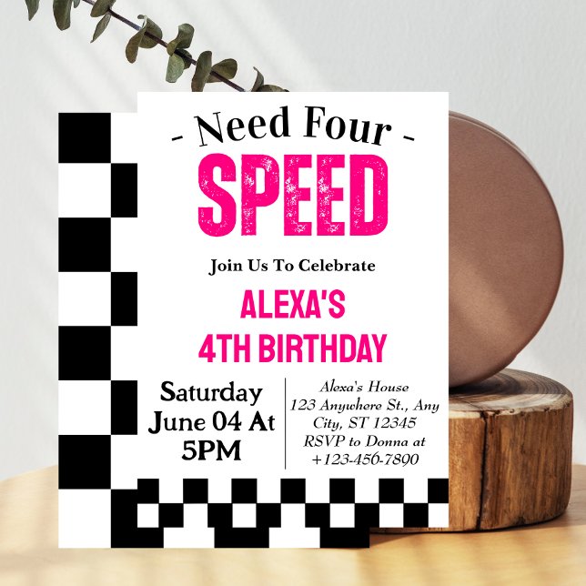 Need Four Speed Girl 4th Birthday Party  Invitation (Creator Uploaded)