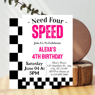 Need Four Speed Girl 4th Birthday Party  Invitation