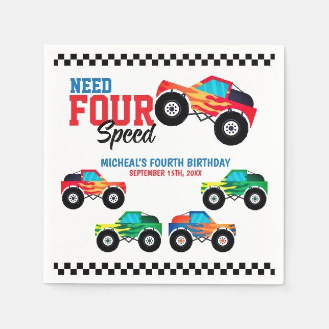 Need Four Speed Monster Truck Paper Napkin (Front)