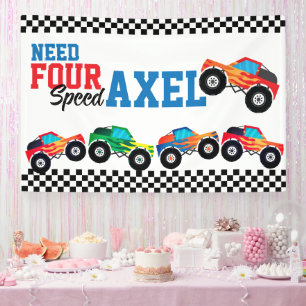Need Four Speed Monster Truck Race 4th Birthday Ba Banner