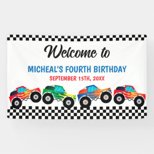 Need Four Speed Monster Truck Race 4th Birthday Banner
