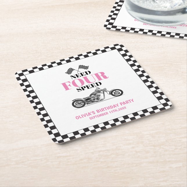 Need Four Speed Pink Heavy Bike Fourth Birthday  Square Paper Coaster (Angled)