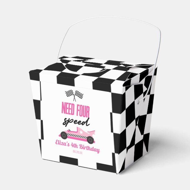 Need Four Speed Pink Race Car 4th Birthday Party Favour Box (Front Side)