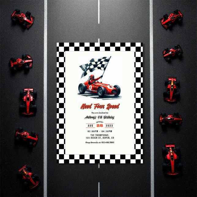 Need Four Speed Race Car 4th Birthday Party Invitation (Need Four Speed Race Car 4th Birthday Party Invitation)