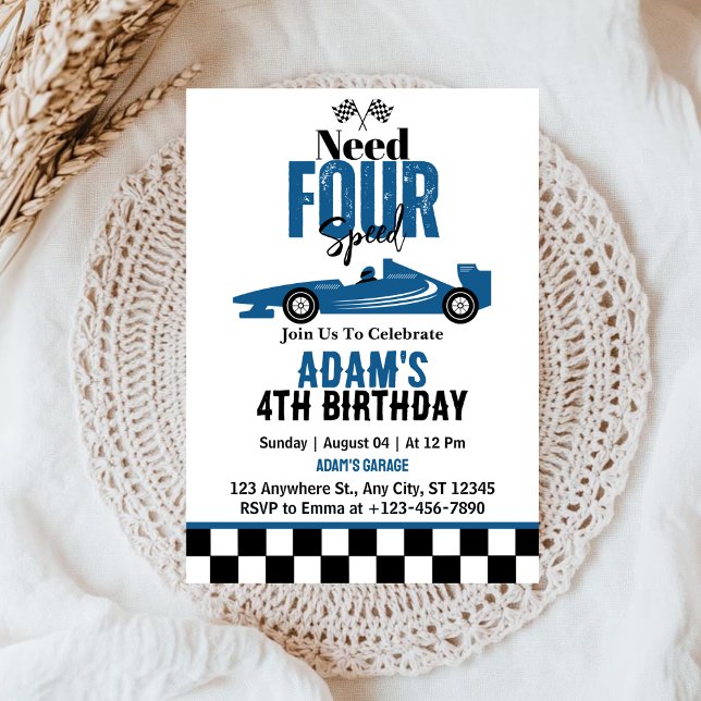 Need Four Speed Race Car Boy 4th Birthday Party  Invitation (Creator Uploaded)