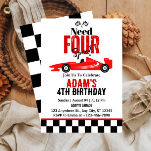 Need Four Speed Race Car Boy 4th Birthday Party  Invitation