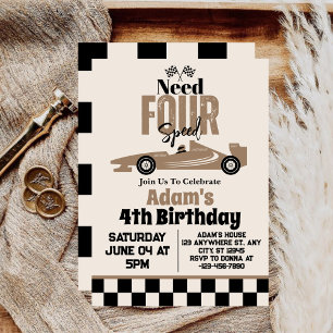 Need Four Speed Race Car Boy 4th Birthday Party  Invitation