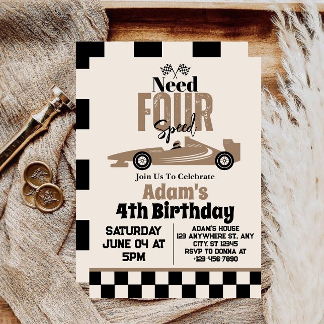 Need Four Speed Race Car Boy 4th Birthday Party  Invitation (Creator Uploaded)