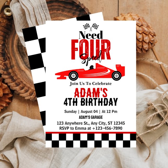 Need Four Speed Race Car Boy 4th Birthday Party  Invitation (Creator Uploaded)