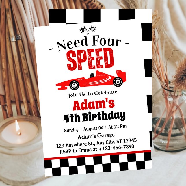 Need Four Speed Race Car Boy 4th Birthday Party  Invitation (Creator Uploaded)